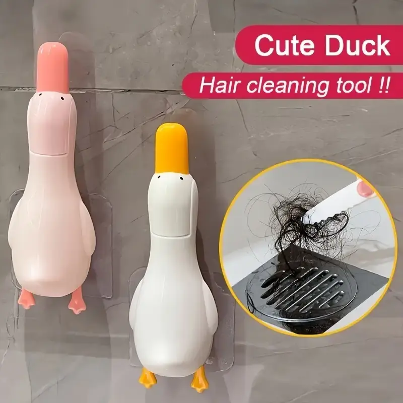 1PC Cute Duck ABS Plastic 2-in-1 Hair Cleaning Clip & Shovel - Manual Deshedding Aid, No Batteries Needed, for Bath Drain Clean & Dog/Cat Grooming