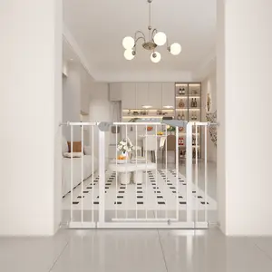 29.5-44.1" Wide Baby Gate for Stairs, Dog Gate Indoor for Doorways, No Drilling Pressure Mounted Pet Gates for Kids, Easy Walk Through Safety Gate, White