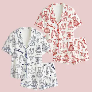 Collection Future Mrs Bride To Be Gift In My Engaged Era Satin Short Pajama Set, Gonna Get Married Coquette Wedding Bride Short Pajamas, Matching Family Sleepwear Set, Pajama Set For Men Women, Bridal Party Outfit