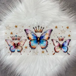 Butterflies W/ Crown -UVDTF Wrap 16oz Cup Wrap Decorative Stickers Waterproof Glass