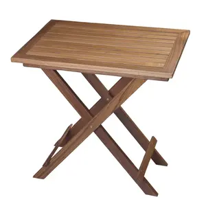 HomeRoots 479055 28 in. Brown Solid Wood Folding Outdoor Side Table