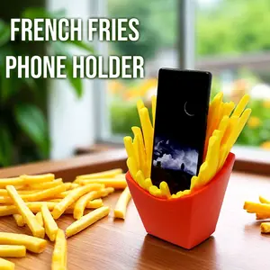 French Fries Phone Holder Stand – Hilarious Fast Food-Style Smartphone Dock with Charging Slot for Office Desk, Dorm Decor, Nightstand Prop, TikTok Setup, Gamer Station, or Quirky Gift Idea