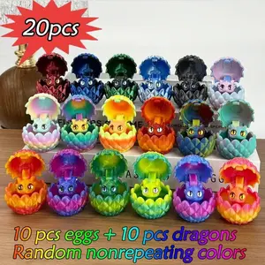 20 Piece 3D Printed Dragon Egg Model Set, Includes 10 Dragon Eggs + 10 Mini Dragons, Multicolor Miniature Home Desktop Decoration