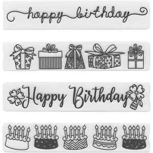 4 Patterns Plastic Template Embossing Folders for Card Making Happy Birthday Gift Birthday Cake DIY Scrapbooking Photo Album Paper Craft Decoration Mold