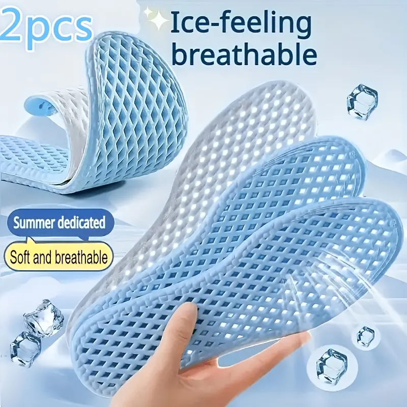 2 Pairs Summer Cooling Shoe Insoles, Barefoot Breathable Inserts, Sweat Absorbent & Moisture Wicking, Soft Comfort Reusable Foot Pads, Universal Fit for All Shoes, Lightweight Insoles, Available in Purple & Blue