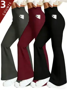 Women's high-waisted stretch wide-leg pants set | Fashion sporty yoga pants, casual slimming flared pants, fitness yoga wide-leg pants, women's daily casual solid-colored flared pants, sportswear