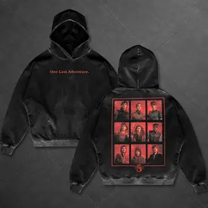 Retro One Last Adventure Characters Grid Stranger Things Double Printed Unisex Oversize Acid Washed Cotton Hoodie, Sweatshirt, Tee - Stranger Things TV Series Movie Graphic Design Unisex Top Streetwear Clothes