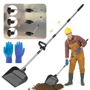PETCOZIFE Chicken Poop Scooper & Rake 2-in-1（With Gloves）, Sand Sifting Shovel with Adjustable Length, Multi-Angel Adjustment, Sand & Sifting Shovel for Dog/Poultry Waste Removal