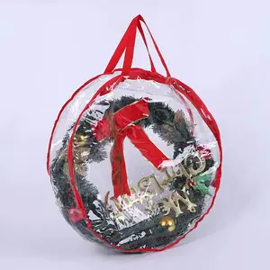 Christmas Wreath Storage Bag, Clear Wreath Storage Container with Zipper & Handle, Holiday Wreath Storage Bag for Home & Office