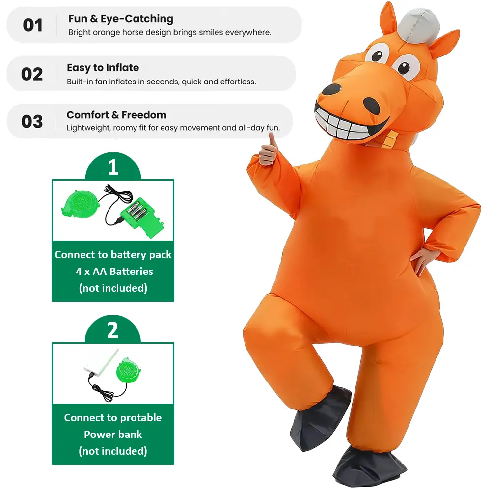 Inflatable Brown Horse Costume for Women, Full Body Funny Mascot with a Grinning Face and Breathable Viewing Window for Halloween Candy Collecting, 1 X Inflatable Horse Costume, Active Play, Accessories, Clothes, Women's Clothes, Tail, Candy Haul