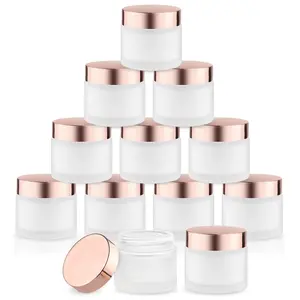 12 60g/2oz Glass Jars Refillable Cream Bottle Containers Empty Sample Vials Jar With Rose Lid For Eye Lotion Ointments Lip Balm Scrub - Frosted