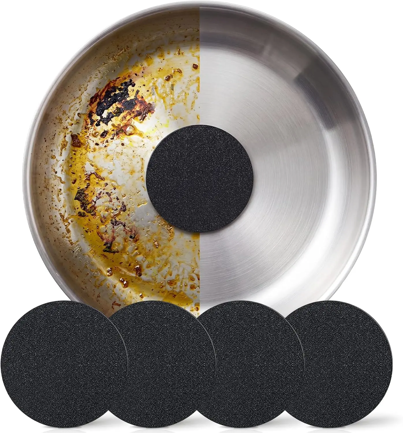 Stainless Steel Emery Sponges (4-Pack) for Kitchen Cleaning, Baking Pot Burnt-On Stain Removal, Chemical-Free, Long-Lasting, Safe for Stainless Steel Surfaces