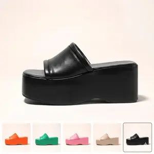 Viral Y2K Chunky Platform Slides for Women | 90s Vintage Slip On Wedge Sandals | Thick Sole Baddie Mules | Bratz Aesthetic Summer Beach Slippers | Cute Pastel Pool Shoes | Vacation Outfit Footwear (Black/Pink/Green/Orange/Nude)