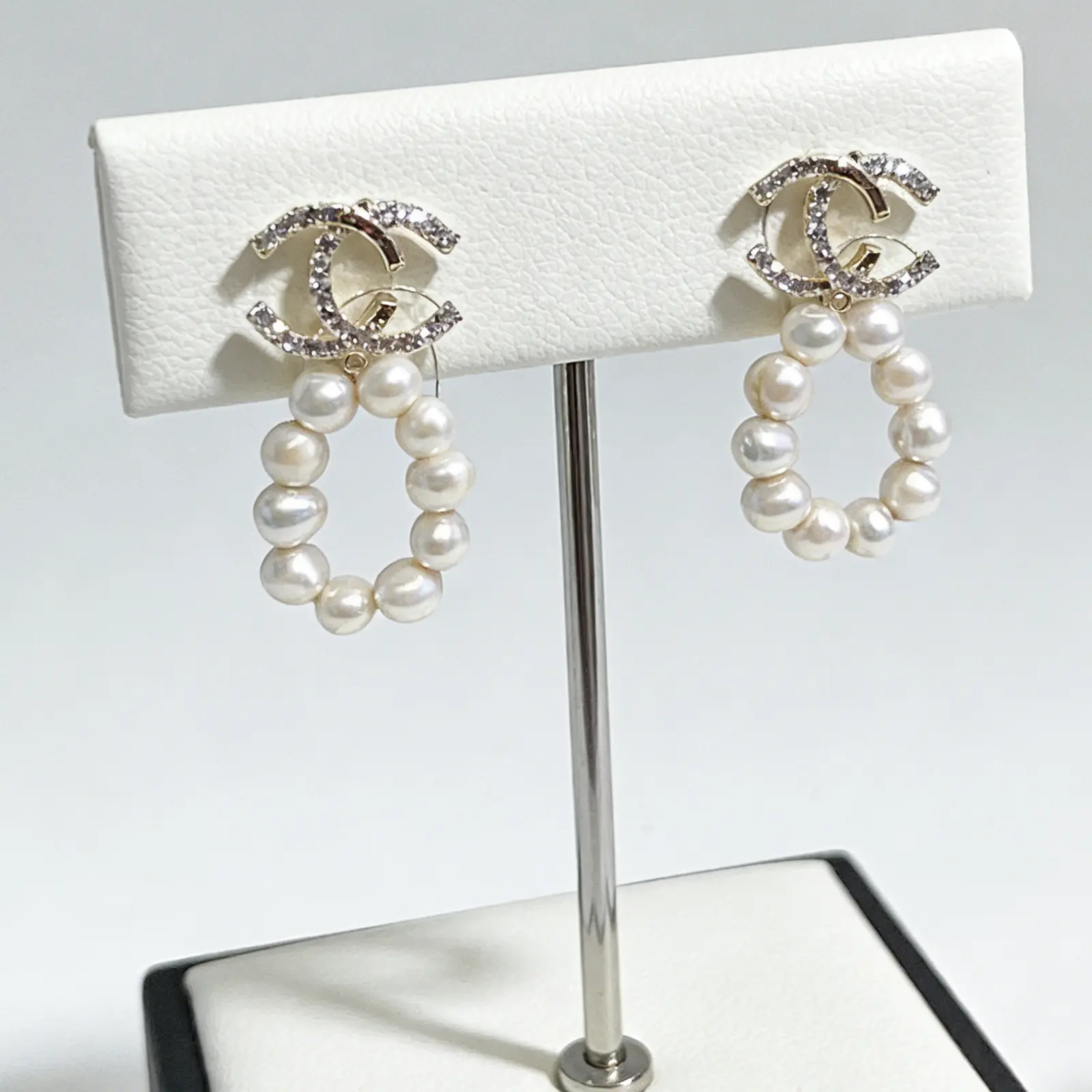 Double C Pearl Drop Earrings