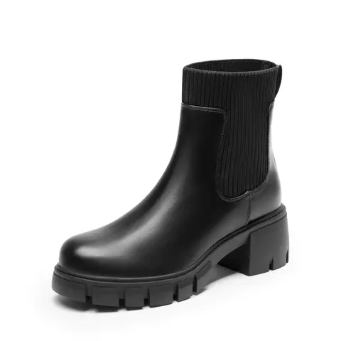 Dream Pairs Stylish Women's Classic Chunky Ankle Length Chelsea Boots - Slip-On, No Fuss Party Shoes with Removable Rhinestone Strap, Elastic Band, 2.36" Platform Block Heel, Anti-Slippery TPR Outsole