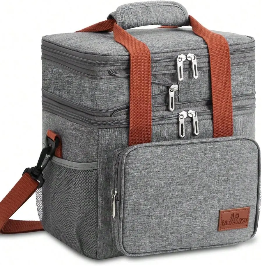 Lunch Bag For Men And Women, Double Deck Expandable Insulated Large Lunch Bag Tote Leakproof Lunch Cooler With Shoulder Strap For Construction/Travel/ Picnic/Camping/Work/Office