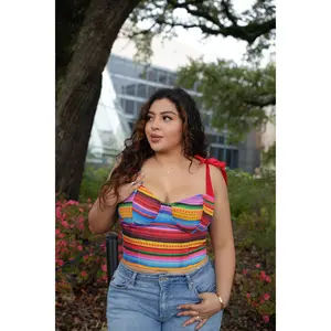 Est. Rebozo Corset Top - Adjustable Women's Bohemian Top with Colorful Straps and Bow Detail, Fits Straps and Tube Design