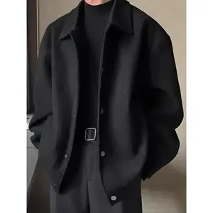 Men's Autumn Winter Pure Color Lapel Woolen Jacket, Thickened Streetwear Outerwear, Versatile Trachten Coat for Multiple Occasions