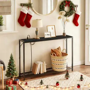 MAHANCRIS Sofa Table with Power Outlet, 43.7" Console Table with USB Ports, Behind Couch Table, Entryway Table for Living Room, Entryway, Foyer, Metal Frame, Adjustable Feet