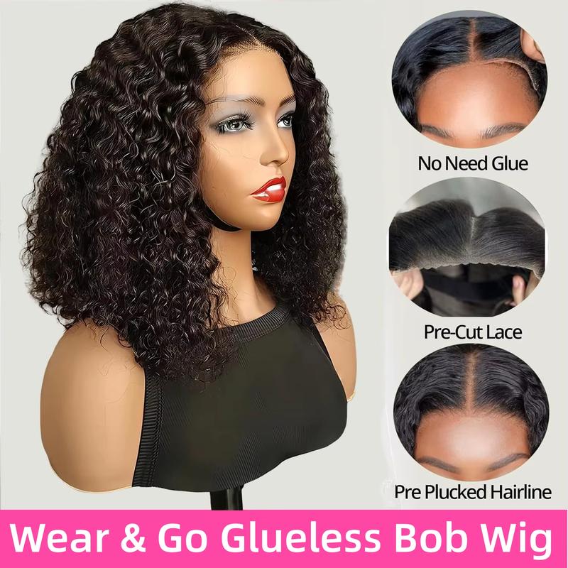 Short Curly Bob Wig Glueless Human Hair 4x4 Pre Cut Pre Bleached Pixie Cut Lace Closure Wig Ready To Wear Go Glueless Wig Water Wave Human Hair Lace Front Wigs