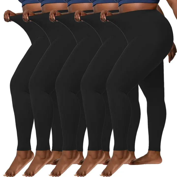 Women's High-Waisted Polyester Leggings - Tummy Control, Non-See-Through, Soft, All-Season, Side Pockets, Plus Size for Yoga, Running