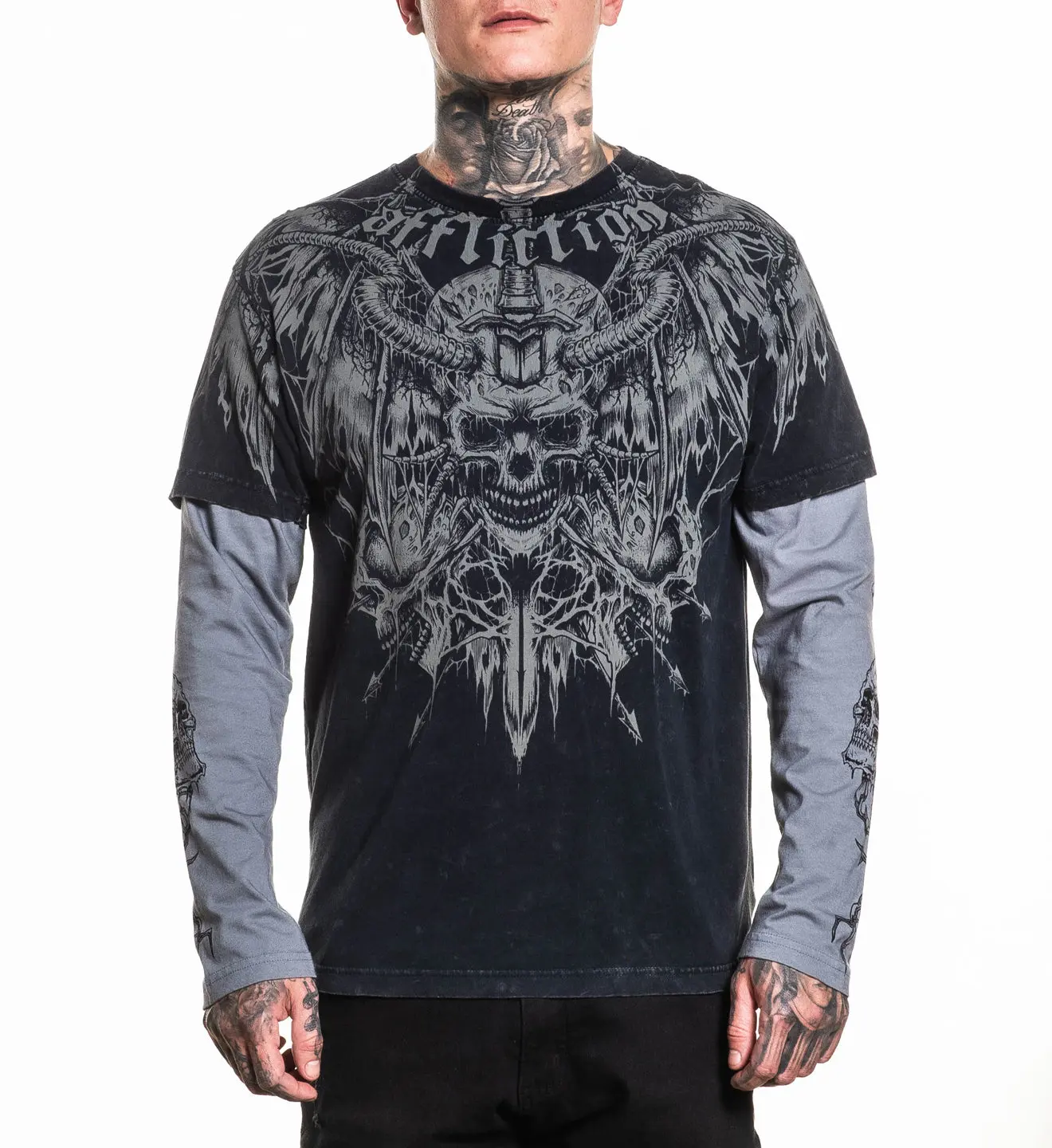 Affliction Men's Long Sleeve Shirt Electric Fire 2fer