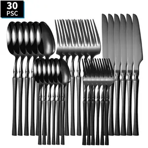 Cutlery Set ,30 Piece Black Stainless Steel Flatware Set with Slim Waist Design - Includes Knives, Forks, and Spoons - Perfect for Home Use, Restaurants, and Family Gatherings - Holiday Gift Idea