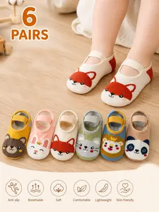 6 Pairs Kids Socks, Baby Toddler Non-Slip Indoor Floor Socks, Toddler Grip Socks, Cartoon Animal Design, Unisex Children Anti-Skid Socks for Boys & Girls, Fun Animal Patterns, Socks Set