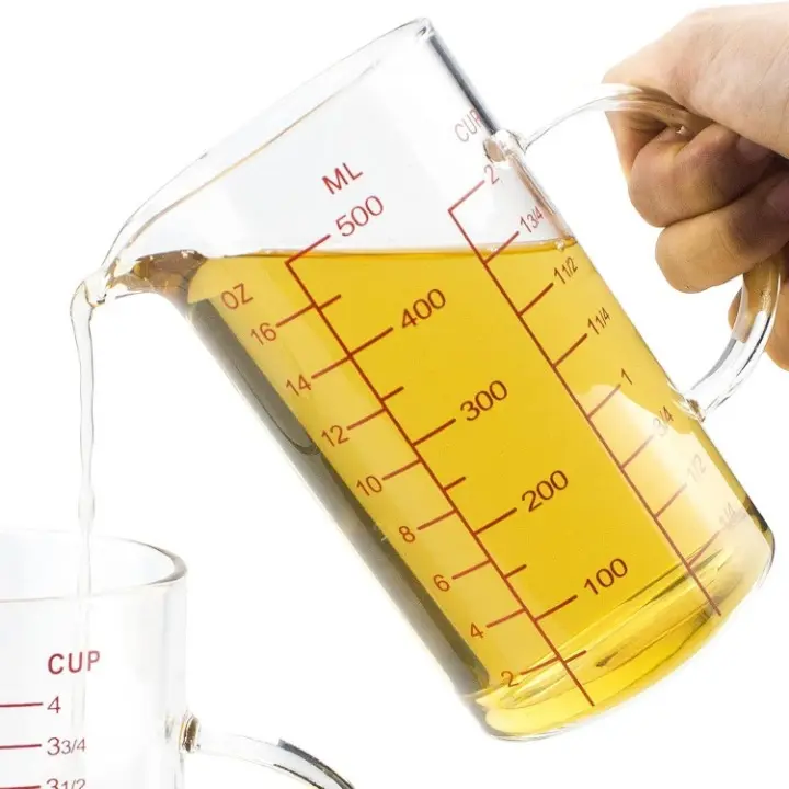 Glass Measuring Cup With Handle, Three Scales (Oz, Cup, Ml) , V-Shaped Spout, Measuring Beaker For Kitchen Or Restaurant, Easy To Read, By (500Ml Red)