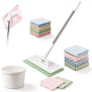 No-Touch Press Flat Mop with One-Click Release, Hands-Free Self-Squeeze Floor Mop with Reusable Super-Absorbent Pads, Wet & Dry Cleaning System, Extendable Handle for Kitchen, Bathroom & Wall Cleaning