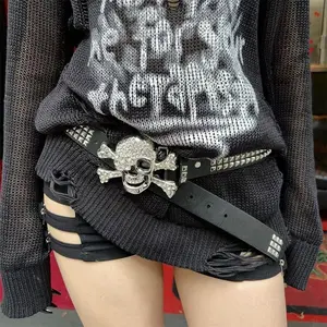 Riveted Padded Wide American-Style Versatile Unisex Pants Belt — Personalized Skull Design for Punk Rock/Nightclub Wear