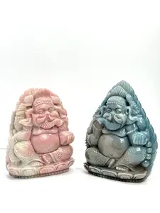 Ganesh - Serenity and Spiritual Grace in Divine Harmony Hand-carved Peruvian Pink Opal / Trolleite Crystal  - Unique Spiritual Decor