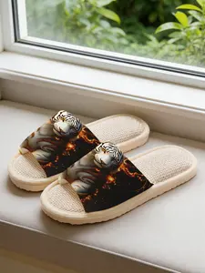 Men's Tiger Slippers, Soft Eva Sole, Non-Slip Quiet Design, Casual Fall & Winter Footwear, Random Print Pattern, Less Than Ankle Height