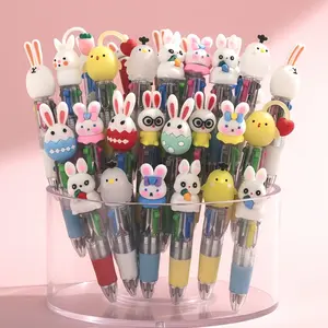 Easter-Themed Multicolor Mini Pens, 4 In 1 Retracable Ballpoint Pens, Medium Point, Oval Design, Perfect For Holiday Gifts, Easter Party Favors, Festival Stationery