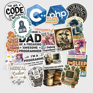 Sticker Pack 20 Coding Vintage Sticker, Retro Programmer Decal, Aesthetic Tech Vinyl Sticker for Laptop, Keyboard, PC