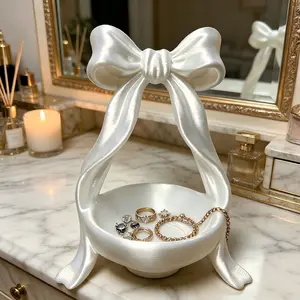 Elegant Bow Jewelry Organizer Tray, Vanity Decor + Small Item Storage, French Girl Style Bow Accessory Dish, High-Value Ring/earring/necklace Holder