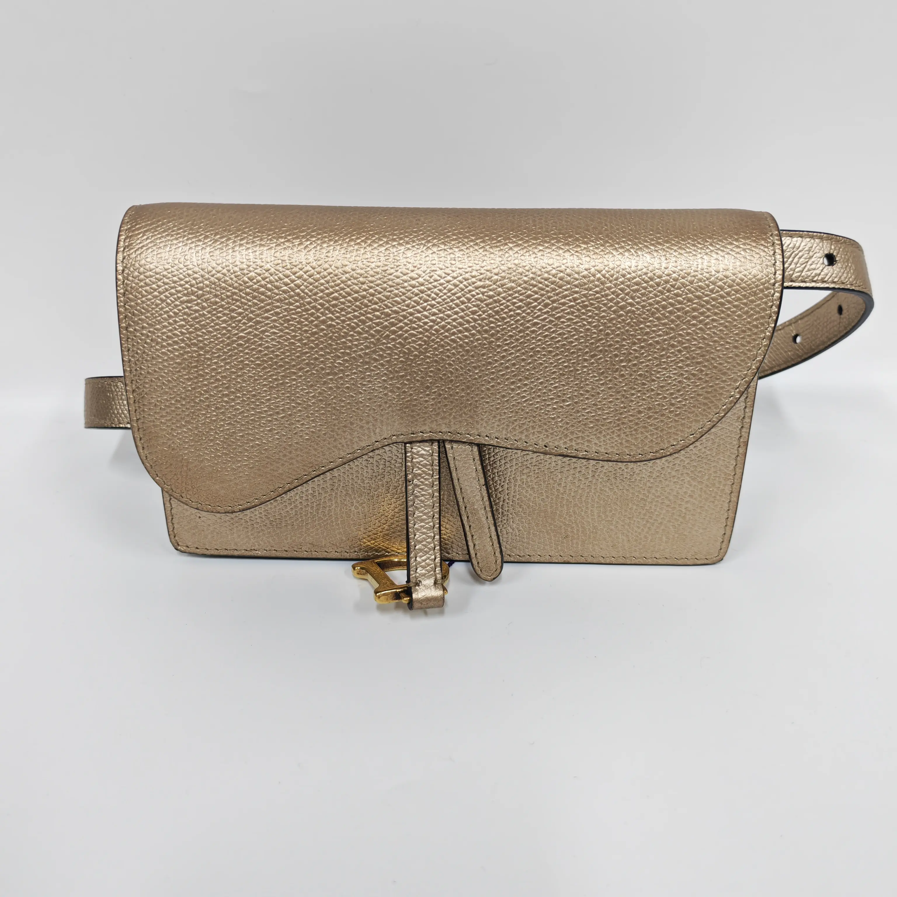 Pre-owned france Crossbody Bags Dior Champagne Gold Mini Saddle Bag（SZ 66954）