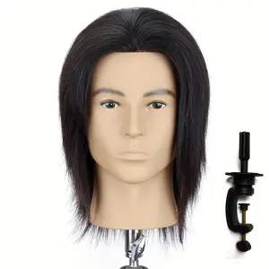 2025 NEW Wholesale [Human Hair Mannequin Head] 8" Natural Black Human Hair Mannequin Head - Men's Hairdresser Practice Beauty Styling Training - With Clamp Stand