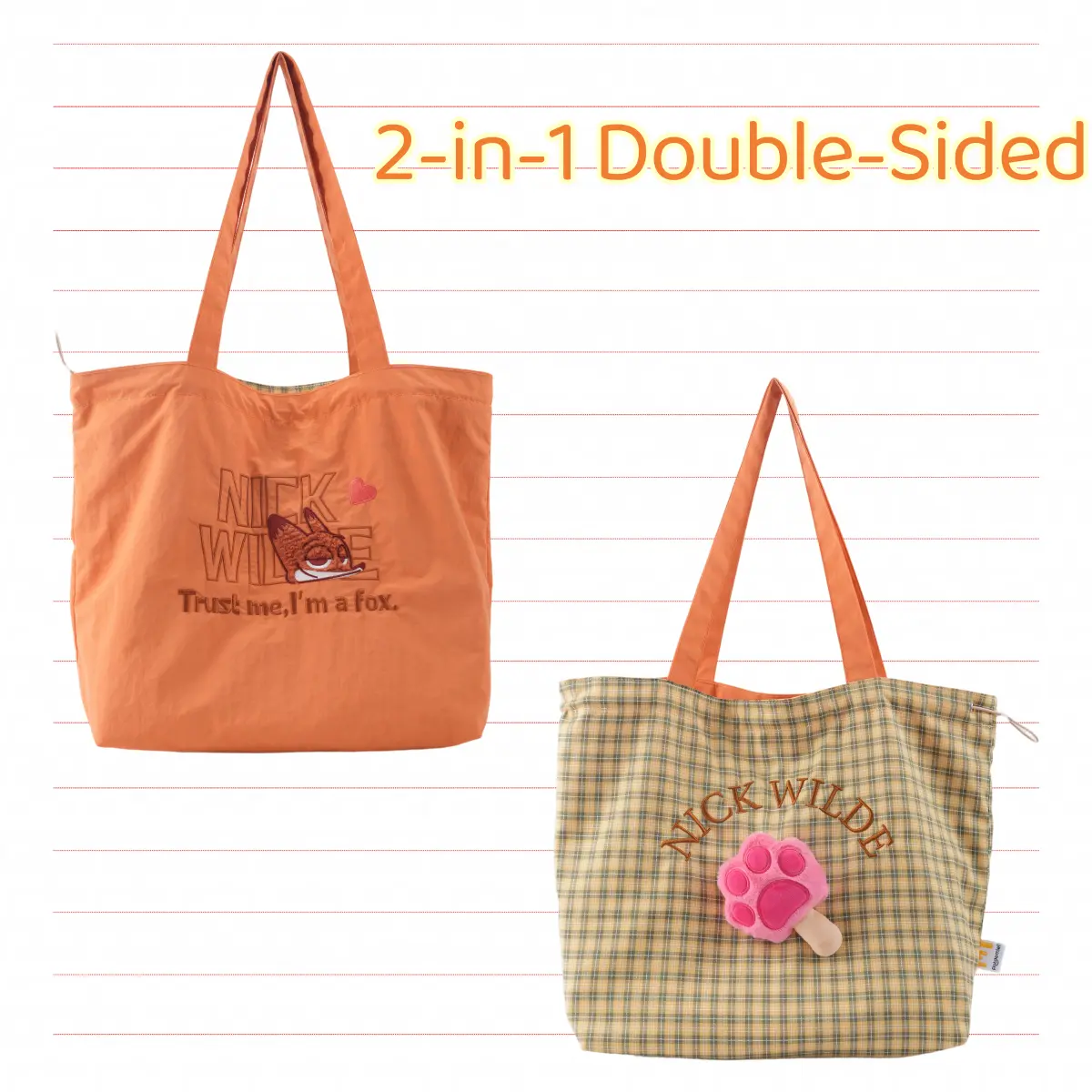 Women's Reversible Shoulder Bag - MINISO x Disney Zootopia Nick Wilde & Judy Hopps 2-in-1 Lightweight Crossbody Purse for School, Travel
