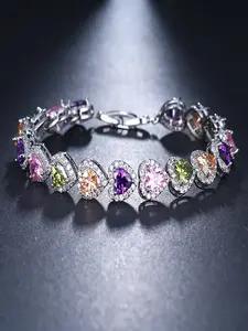 Mother's Day Gift Women's Elegant Colorful Heart Shaped Zircon Decor Bracelet, Exquisite Trendy Bracelet, Fashionable Jewelry for Women & Girls As Gift, Heart Design Bracelet, Beautiful Bracelets