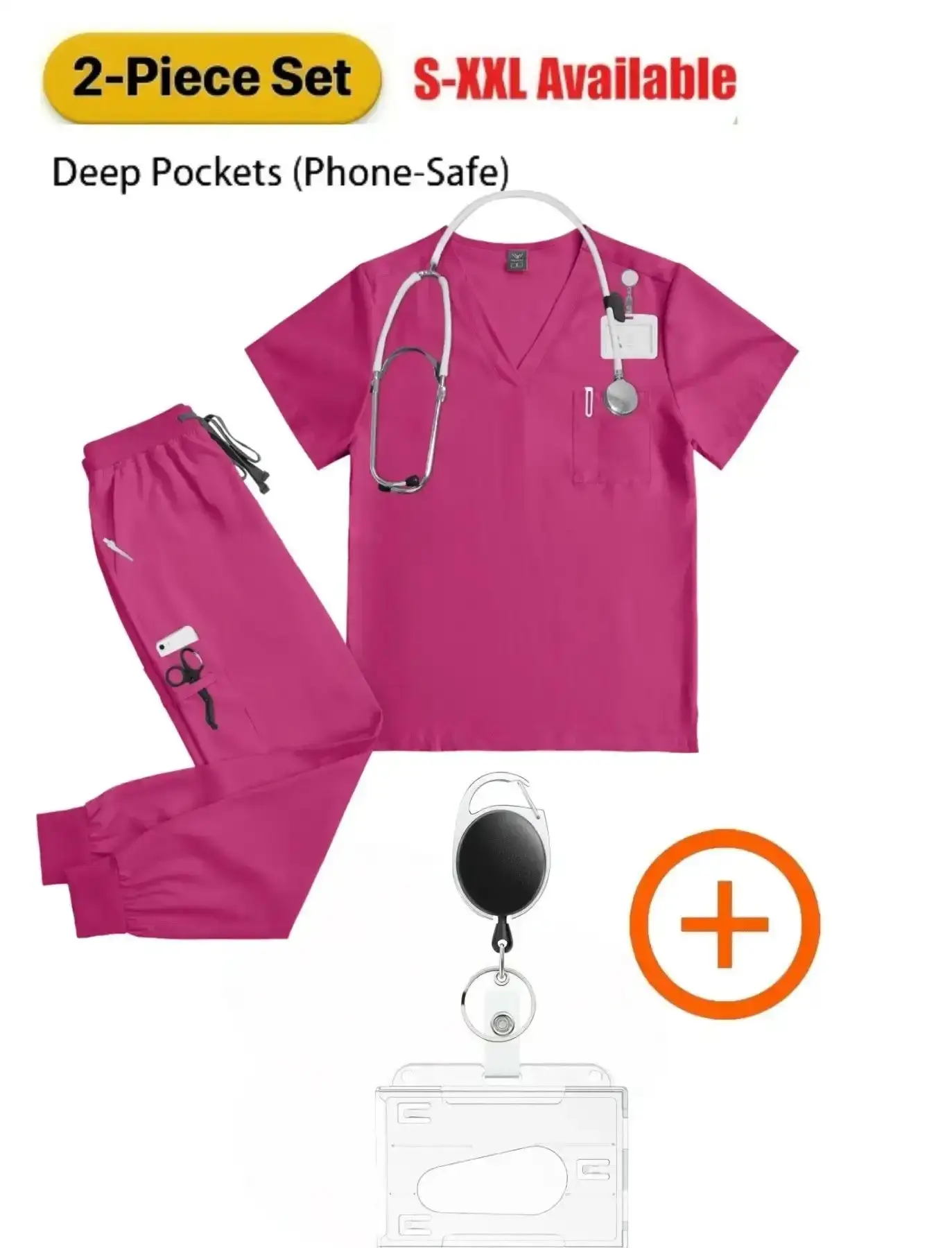 Men’s Matte Elastic Scrub Set Breathable Vet Nurse Uniform Pet Hospital Doctor Workwear Top Pants Card Clip, Active Lifestyle, Sport Essential, Workout Clothes, Lightweight Sport, Training Gear, Relaxed Fit