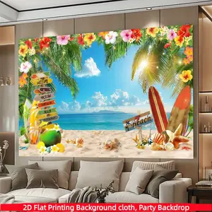Hawaiian beach background banner, summer Hawaiian tropical palm tree photography background, polyester material, suitable for indoor/outdoor Hawaiian parties, birthdays, weddings, summer decoration, photo booth background, holiday party supplies