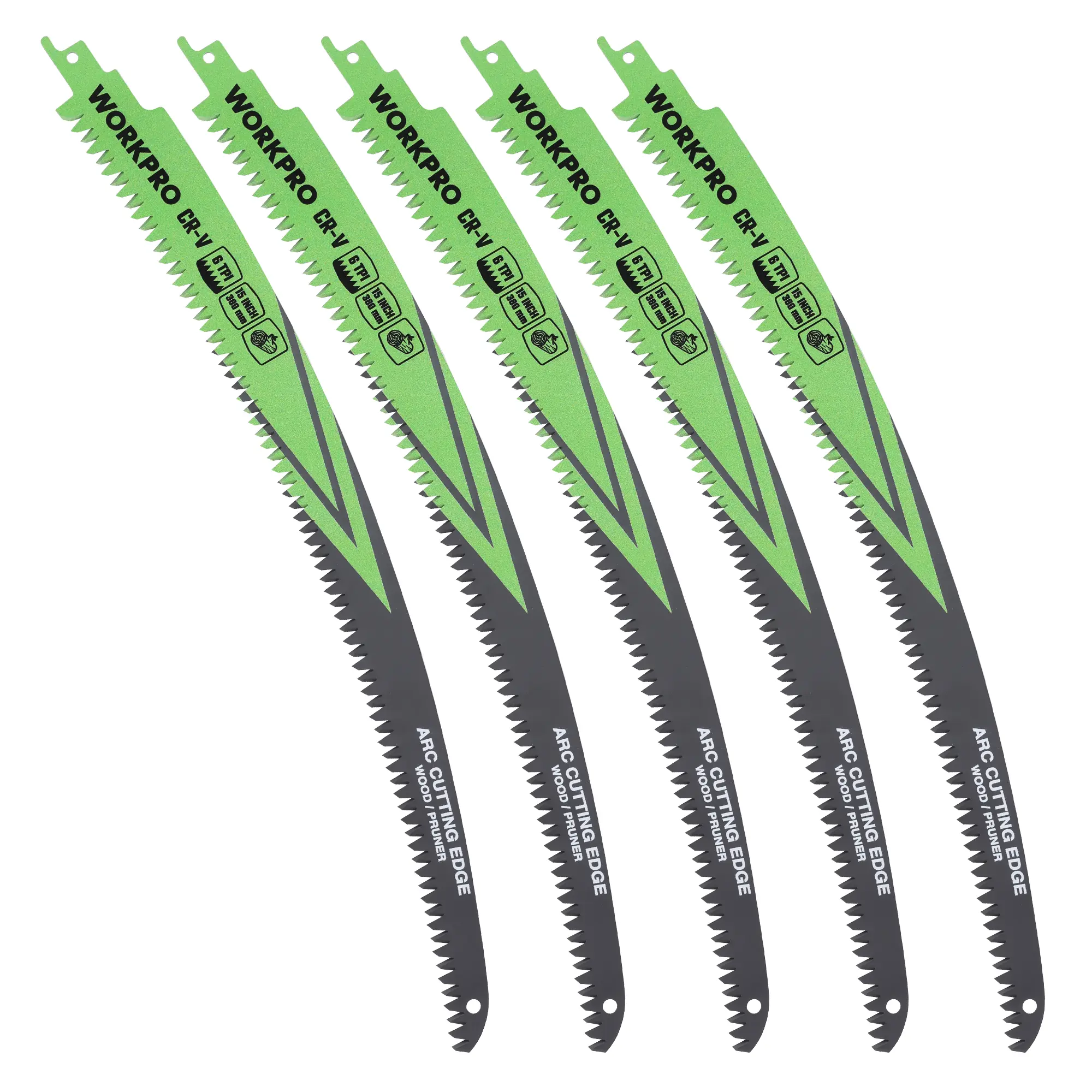 #fathersdaygift WORKPRO 380 mm 5-Piece Wood Pruning Reciprocating Saw Blades Set, Sabre Saw Blades for Cutting Branches, 6TPI Saw Blades Set, Compatible with Most Reciprocating Saw