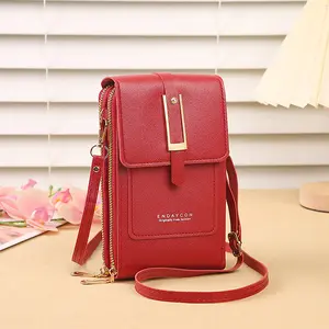 Solid color vertical square storage bag, casual zipper phone bag, crossbody single-shoulder bag