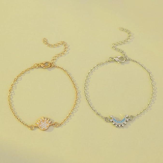 New Packing Sun and Moon Matching Couple Bracelets Set, Stackable His & Hers Friendship Jewelry in Gold and Blue for Women & Men New Packing Sun and Moon Matching Couple Bracelets Set, Stackable His & Hers Friendship Jewelry in Gold and Blue for Women & Men