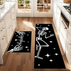 2Pcs Halloween skeleton Floor mat set for farmhouse kitchen Rug Household Decorative Rug restaurant floor laundry room decor carpet mat Home Decor Rugs
