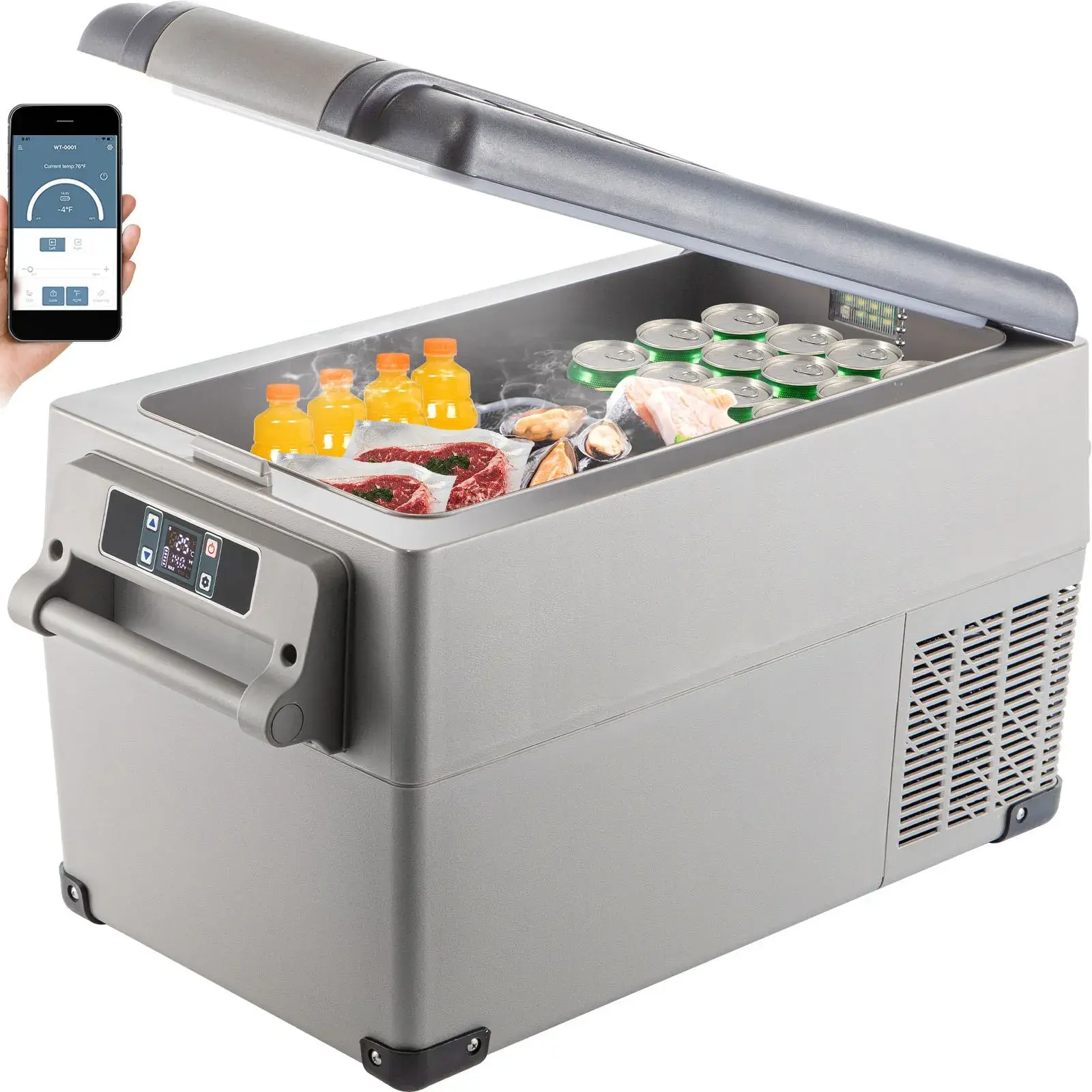 12 Volt Dual Zone Car Refrigerator 37 Quart Capacity Fits 36 Cans Fast Cooling Compressor Cooler with 3 Level Battery Protection for Camping Travel Tailgate Picnic