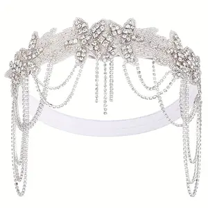 1Count 1920s Pilot Headgear - Elegant Golden Leaf and Tassel Headband, Ladies Vintage Hair Accessories for Casual Attire and Parties