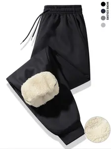 Men's Thick Lamb Wool Warm Long Pants, Fall & Winter Casual Fleece Lined Trousers, Comfortable and Stylish Outerwear for Men