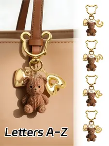 1pc Letter Teddy Bear Keychain, Gold Bubble Letter A-Z Keychain, Cute Teddy Bear Bag Charm Pendant, Suitable For Handbag, Wallet, Backpack, Travel Bag, Teddy Bear Keychain, Gym, Classroom Decor, Daily Use And Gift, Fashion Accessory For Women,